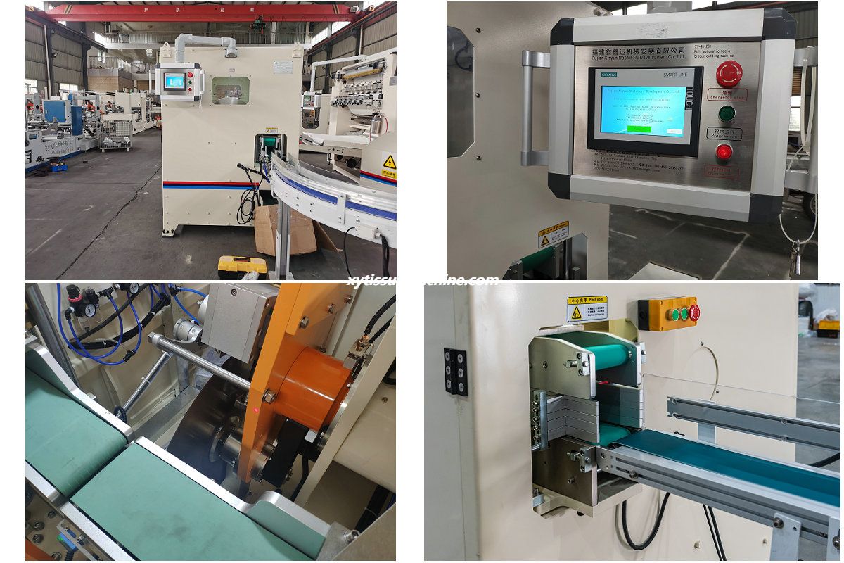 Detalles de la m&aacute;quina cortadora de pa&ntilde;uelos faciales.